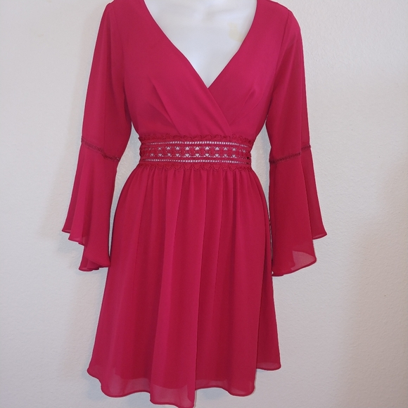 by & by Dresses & Skirts - By & by red bell sleeve dress with middle cut out